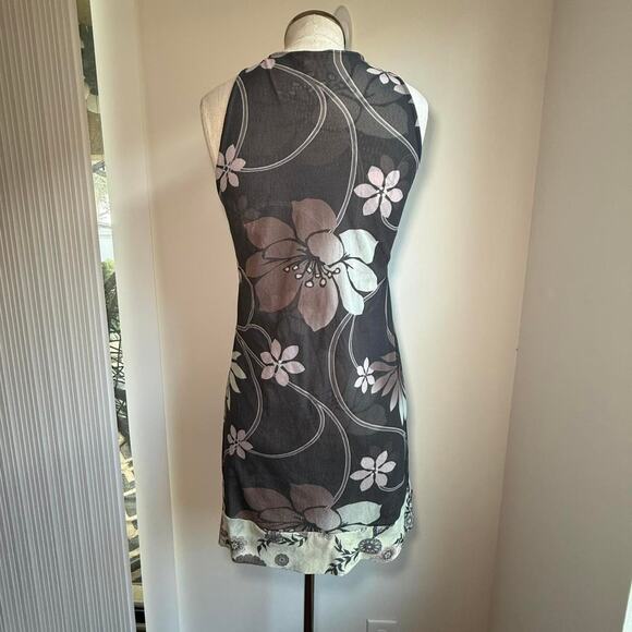 Sweet Pea by Stacy Frati Floral Mesh Tunic Top Gray Pink Size Large - Picture 3 of 6